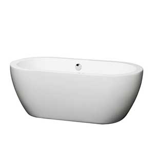 Wyndham Collection Soho 60 inch Freestanding Bathtub for Bathroom in White with Brushed Nickel Drain and Overflow Trim